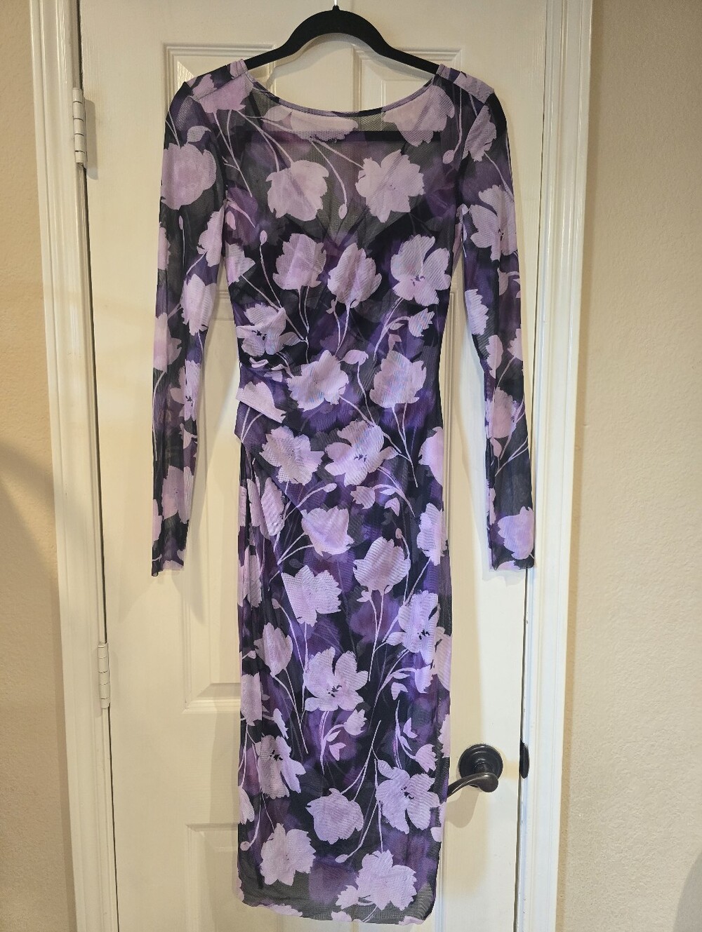 Christy Lynn Women's Floral Mesh Long Sleeve Dres Black Purple Size Small
